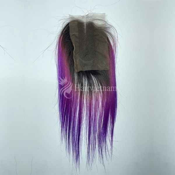 Human Hair Ombre Pink Purple Lace Closure